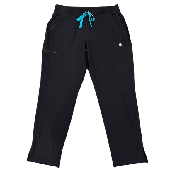 Figs Stylish Black Scrub bottoms with Blue Drawstring